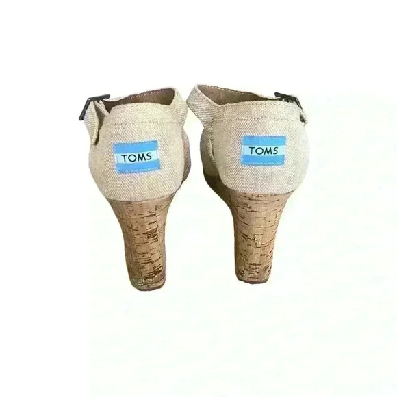 TOMS Wedge Sandals Cork Oatmeal Burlap Criss Cross Sienna Platform Women’s S 10 - Picture 4 of 6